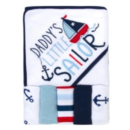 24 Bulk Little Sailor Hooded Bath Towel & Wash Cloth Baby Bath Sets