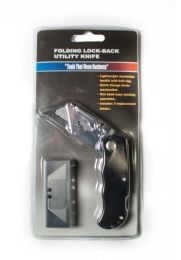 36 Bulk Folding Lock Back Utility Knife With Blade Refill Set In Assorted Colors
