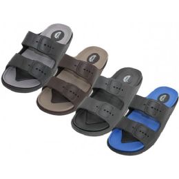 36 Bulk Men's "wave" Super Soft Double Strip Upper Slides Sandals