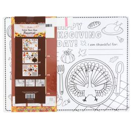 36 Bulk Harvest Color Your Own Placemat 6pk/3 Designs Shrink/wrap Card