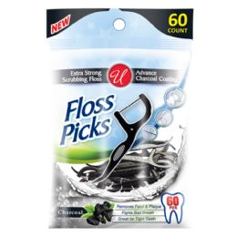 48 Bulk Dental Floss Picks Charcoal 60 Piece Pack