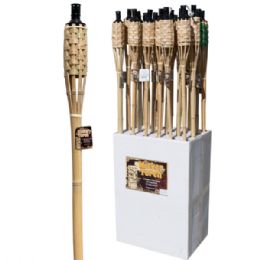 24 Bulk Natural Bamboo Wicker Tiki Torch Floor Display