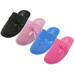 36 Bulk Women's Corduroy House Slippers With Bow Top