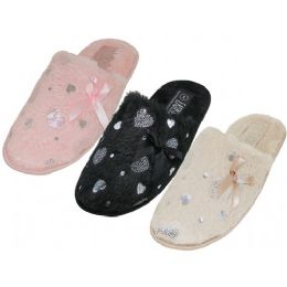 36 Bulk Women's Close Toes House Slippers With Bow Top