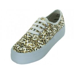 24 Bulk Platform Lace up Canvas Shoe Leopard 7-10