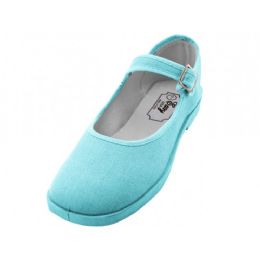 36 Bulk Women's Light Blue Comfortable Cotton Upper Mary Janes Shoe