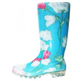 24 Bulk 13.5 Inches Soft Rubber Rain Boots 5-10 Turquoise Floral