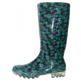 24 Bulk 13.5 Inches Printed Raing Boots Green Tropical Leaves 5-10