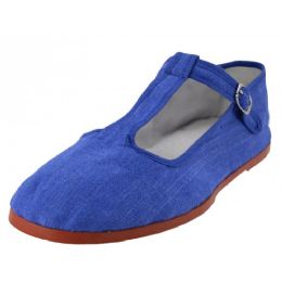 38 Bulk Women's T-Strap Cotton Upper Mary Jane Shoes Royal Blue