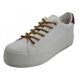 24 Bulk Women's Lace Up Platform Canvas Shoes Ivory