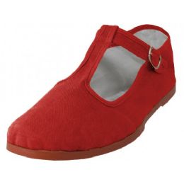 38 Bulk Women's T-Strap Cotton Upper Mary Jane Shoes Mandarin Red
