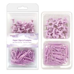 288 Bulk Macaroon Paper Clips Thumb Tacks Purple