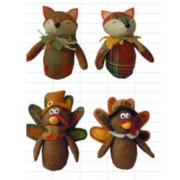 24 Bulk Harvest Turkey/fox Fabric Characters 4 Asst.5.5-7in Harv ht