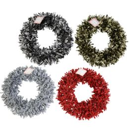 24 Bulk Tinsel Wreath 11in Buffalo Plaid Check 4 Ast Colors