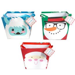 24 Bulk Paper Bucket 3ast Christmas Characters W/hotstamp & Ribbon Handle 7.5 X 5.8in Xmas ht