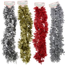 24 Bulk Tinsel Garland 9ft 3ply Christmas Buffalo Plaid 4 Ast 3in Tips