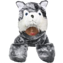 12 Bulk Husky Hat With Paw Mittens