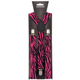 12 Bulk Suspender With Pink Zebra Pattern