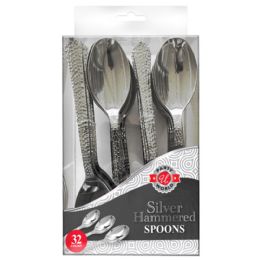 24 Bulk 32ct Silver Hammered Spoon In Box