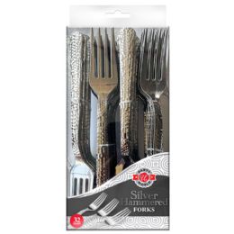 24 Bulk 32ct Silver Hammered Fork In Box