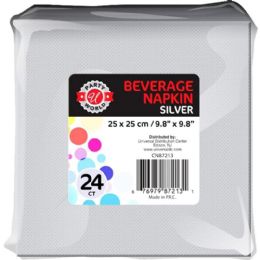 36 Bulk 24ct 9.8"x9.8" Silver Beverage Napkin