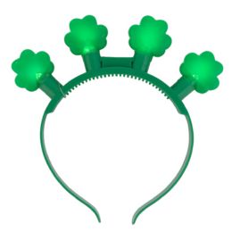 24 Bulk Light Up Headband St Pat W/3 Function Led Shamrock & Tinsel Trim In 12pc Pdq