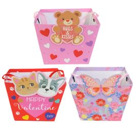 18 Bulk Valentine Gift Basket W/ Die Cut Glitter TiP-On Accent 3asst 7.5 X 5.6 Valentine Color Label