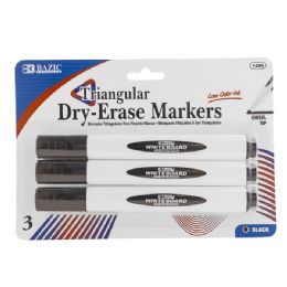 144 Bulk Black Colors Chisel Tip Triangle DrY-Erase Markers (3/pack)