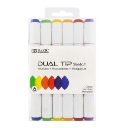 144 Bulk 6 Primary Colors Dual Tip Sketch Markers