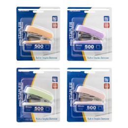 144 Bulk Mini Pastel Color 26/6 Stapler With 500-Count Staples
