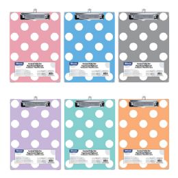 48 Bulk Standard Size Carnival Polka Dot Paperboard Clipboard W/ Low Profile Clip