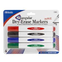 144 Bulk Assorted Colors Chisel Tip Triangle DrY-Erase Markers (4/pack)