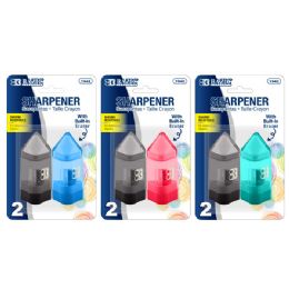 144 Bulk Single Blade Sharpener W/ Receptacle + Eraser (2/pack)