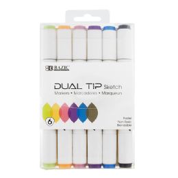 144 Bulk 6 Pastel Colors Dual Tip Sketch Markers