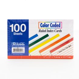 36 Bulk 100 Ct. 3" X 5" Ruled Color Coded Index Card