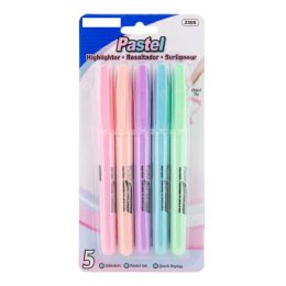 144 Bulk Pen Style Pastel Highlighters W/ Pocket Clip (5/pack)