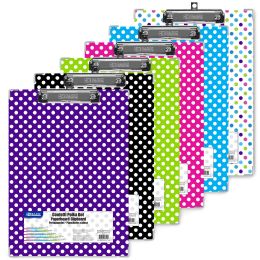 48 Bulk Standard Size Confetti Polka Dot Paperboard Clipboard W/ Low Profile Clip