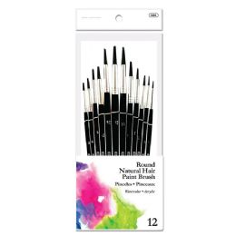 12 Bulk Round Natural Hair Paint Brush 12-Pack