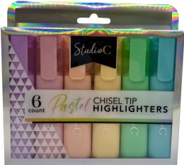 24 Bulk Pastel Highlighters 6ct Chisel Tip Foil Acetate Box