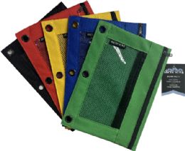96 Bulk Double Zipper Pencil Pouch With Grommets - Front Mesh Compartment - 9.7 X 7 Inches