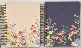 24 Bulk Journal - 8 X 6 Inches - 200 Sheets - Turned Edge Soft Touch Covers - Gold Twin Wire - Color Lined With Floral Logo Printed Paper