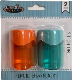 48 Bulk Dual Hole Pencil Sharpener With Shaving Receptical - 2ct