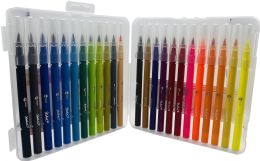 48 Bulk Brush Tip Markers 24ct Reusable Plastic Carrying Case