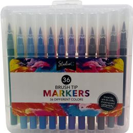 24 Bulk Brush Tip Markers 36ct Reusable Plastic Carrying Case