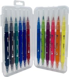 48 Bulk Double Sided Brush Tip Markers 12ct Reusable Plastic Carrying Case