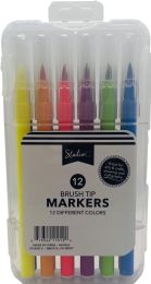 48 Bulk Brush Tip Markers - 12ct - Reusable Plastic Carrying Case