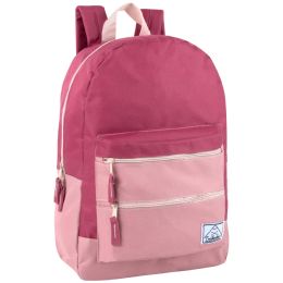 24 Bulk 17 Inch Double Front Zippered Pocket Backpack - Girls Hot Pink
