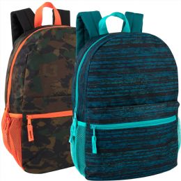 24 Bulk 17-Inch Printed Backpack W Side Mesh Pockets 2 Printed Assortment