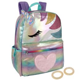 24 Bulk 17 Inch Printed Backpack - Single Girls Patterns Hologram Rainbow Unicorn