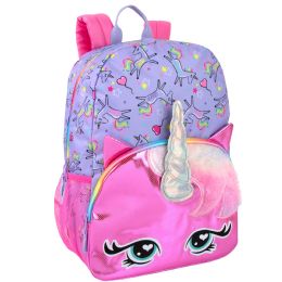 24 Bulk 17 Inch Printed Backpack - Single Girls Patterns Pink & Purple Unicorn Print